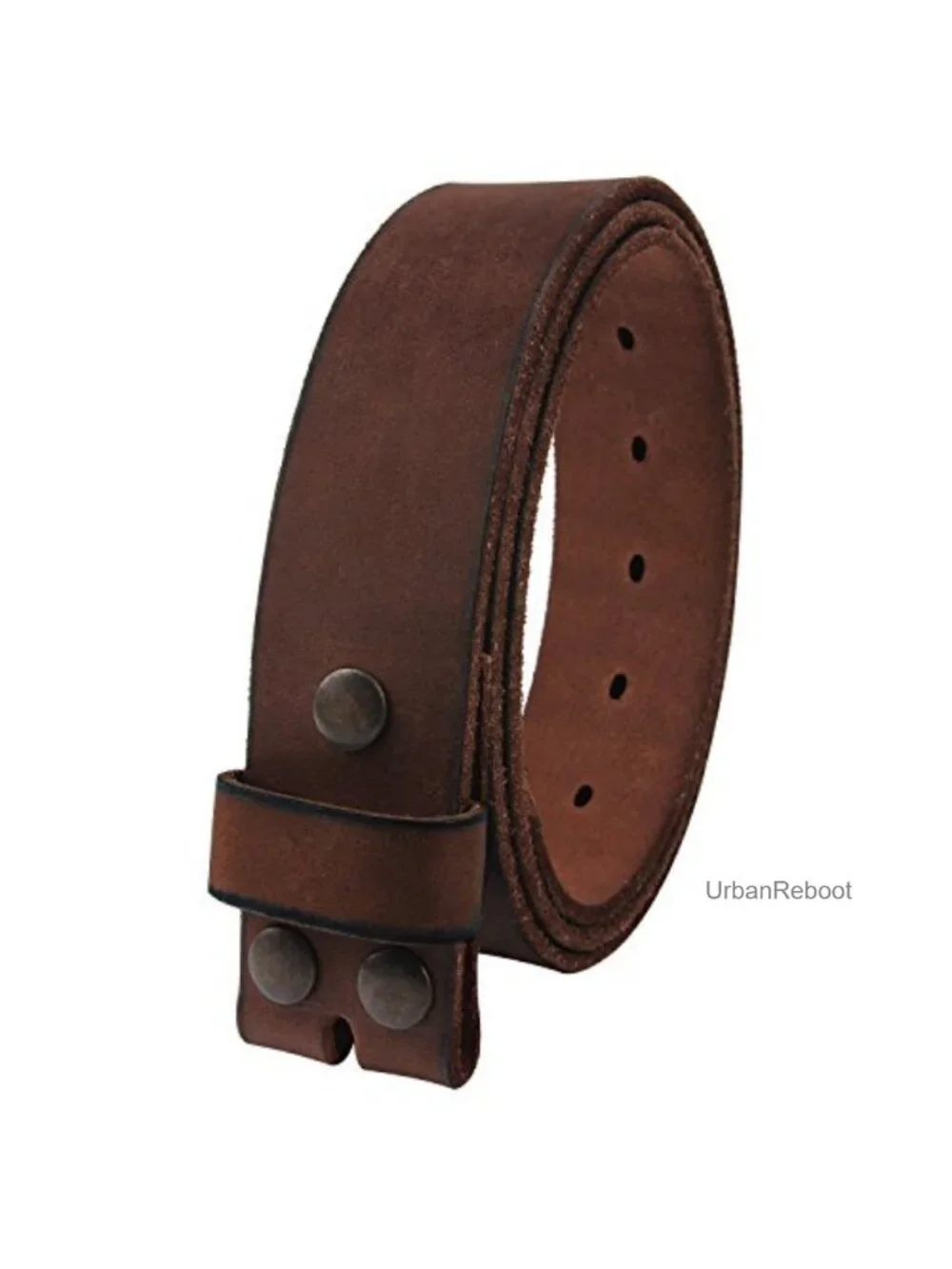 Men's Full Grain Leather Vintage Distressed Belt with Snap-On Strap 1.5